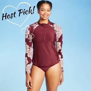 All in Motion Burgundy Floral Long Sleeve Swim Top